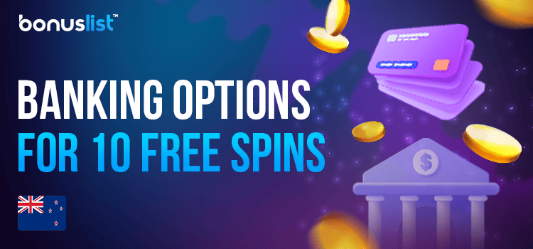 Few banking cards and a bank logo for the banking options for 10 free spins