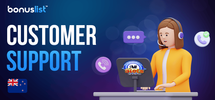 An All Slots Casino customer care representative is providing support to the customers
