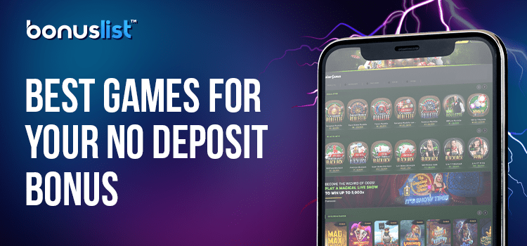 Different casino games are open on a mobile phone for the best games to use no deposit bonuses