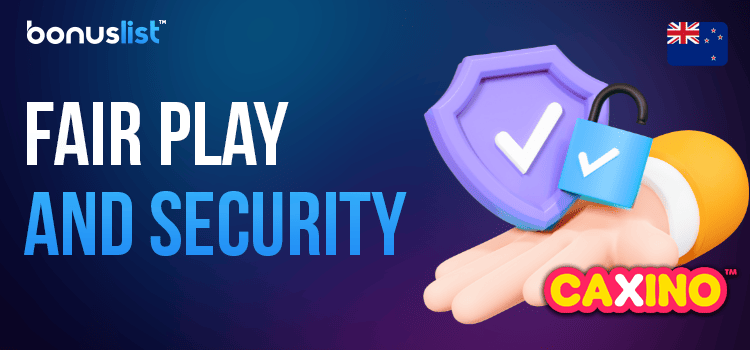 Caxino Casino logo, security and a lock sign for fair play and security