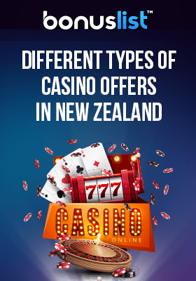 A deck of cards, casino reel and a roulette for different types of NZ casino bonuses