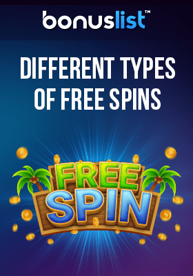 A logo of FREE SPIN for different types of free spin bonuses available to kiwi players