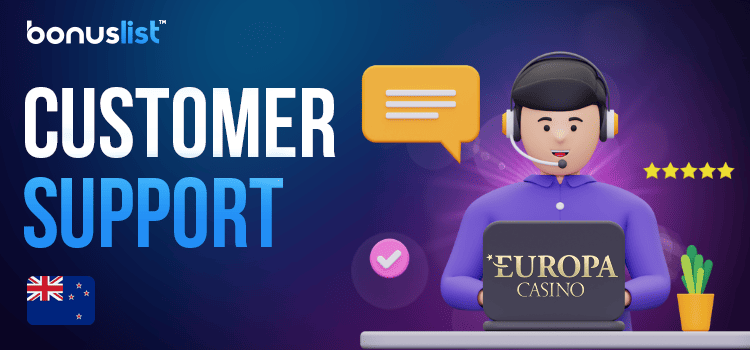 A Europa Casino customer care representative is providing support to the customers