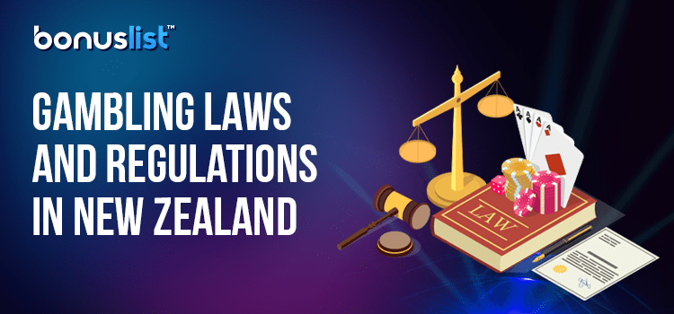 A lawbook, law scale and a gavel with casino gaming items for NZ online gambling laws and regulations
