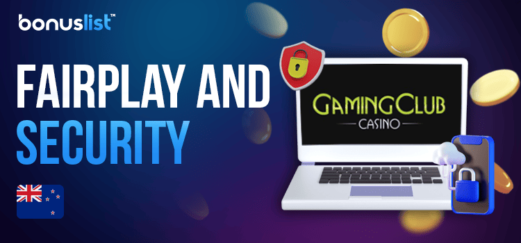 A security logo and an encrypted mobile phone on a laptop for FairPlay and security of GamingClub casino