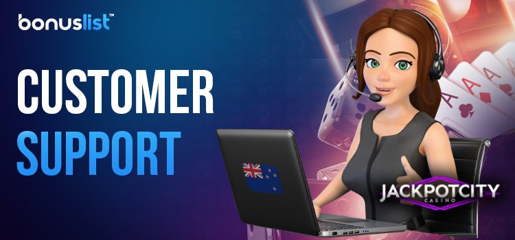 A Jackpot City Casino customer support representative with a laptop