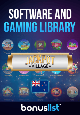 Available games and software in Jackpot Village Casino are displayed