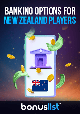 A mobile phone with some cash, and coins for the banking options for New Zealand players