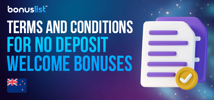 A document slip with a check mark for the terms and conditions for no deposit welcome bonuses