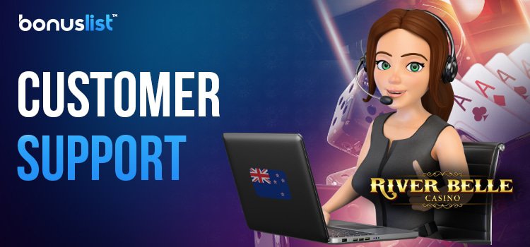 A River Belle Casino customer support representative with a laptop
