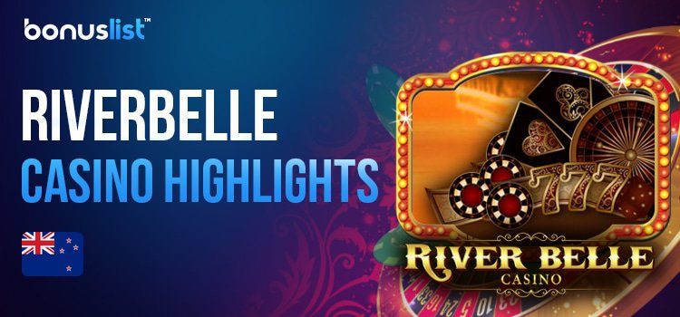 Different casino gaming items and the logo of River Belle Casino represent the casino's feature