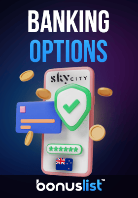 A bank card on a mobile phone with check mark for banking options in Sky City casino