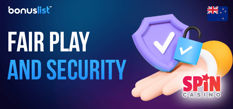 Spin Casino logo, security and a lock sign for fair play and security