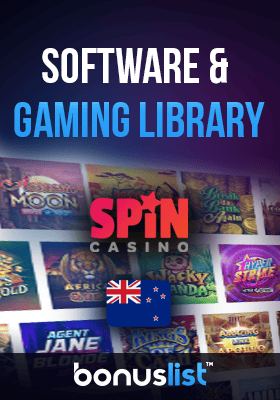 Available games and software in SpinCasino are displayed