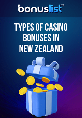 A gift box of gold coins for the best casino bonuses online in New Zealand