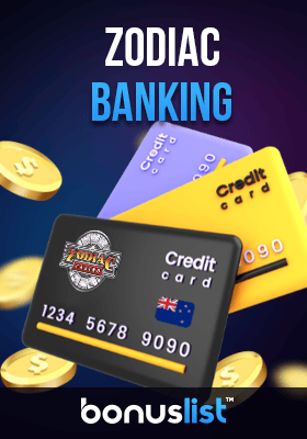 Credit cards and coins for banking options in Zodiac Casino