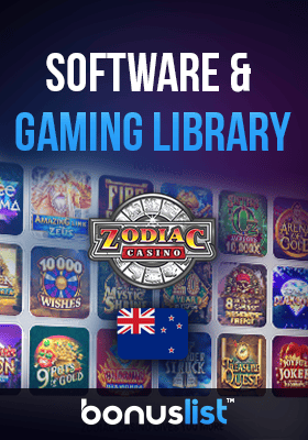 Available games and software in Zodiac Casino are displayed