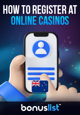A demo casino registration page on a mobile phone explains how to register at online casinos