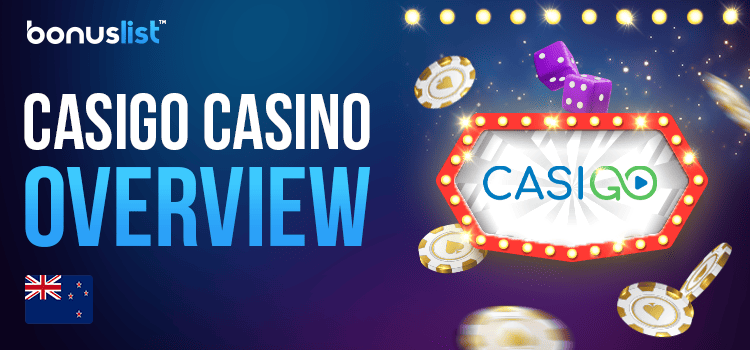 Casigo Casino logo with some chips and dice for the casino overview