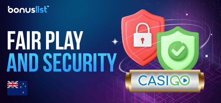Two security shield with a lock mark and check sign for fair play and security of Casigo Casino