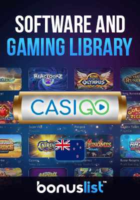 Available games and software in Casigo Casino are displayed